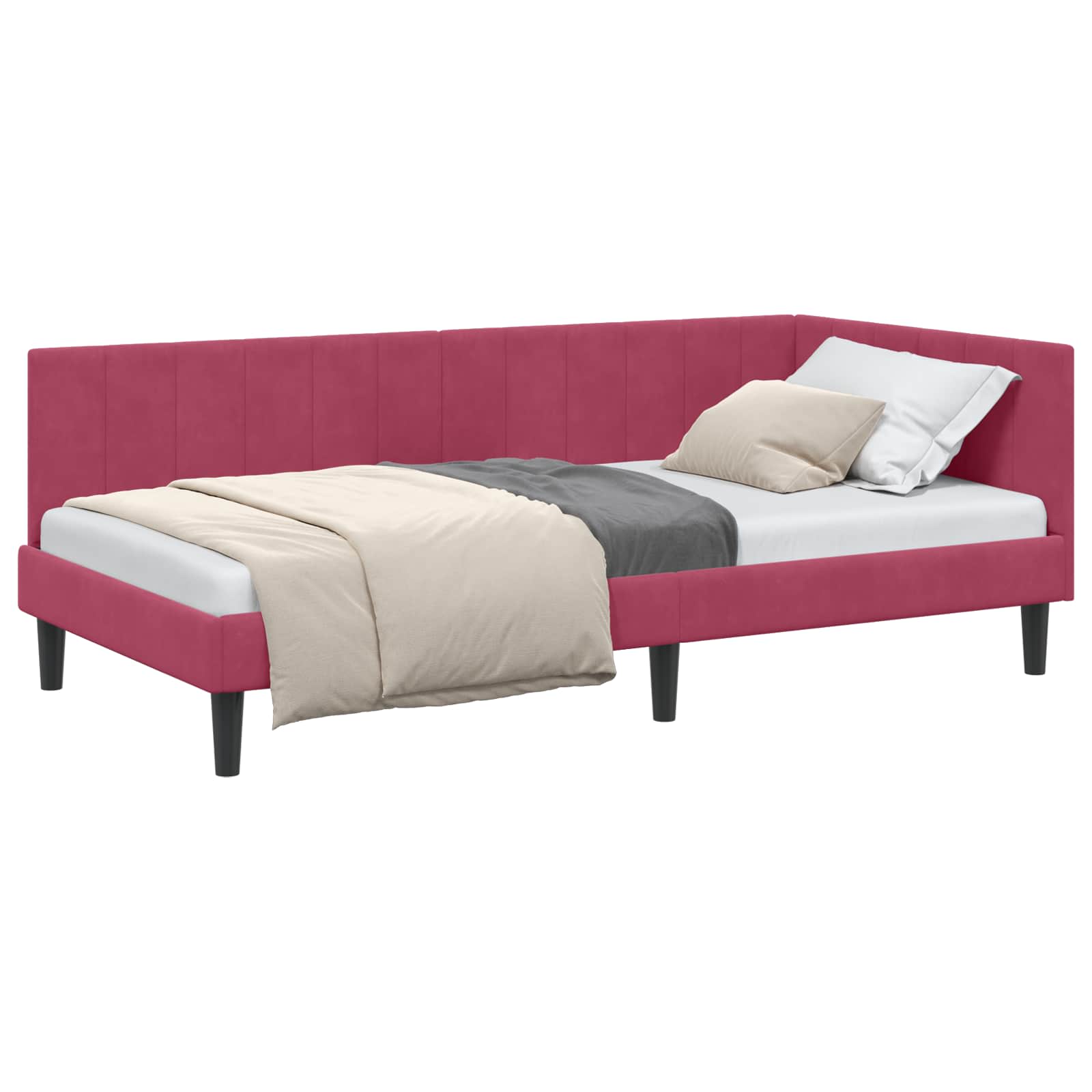 Kutni okvir kreveta Vinska crvena 90 cm x 200 cm Baršun