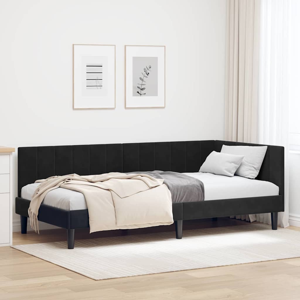 Kutni okvir kreveta s uzglavljem Crna 90 cm x 200 cm Baršun