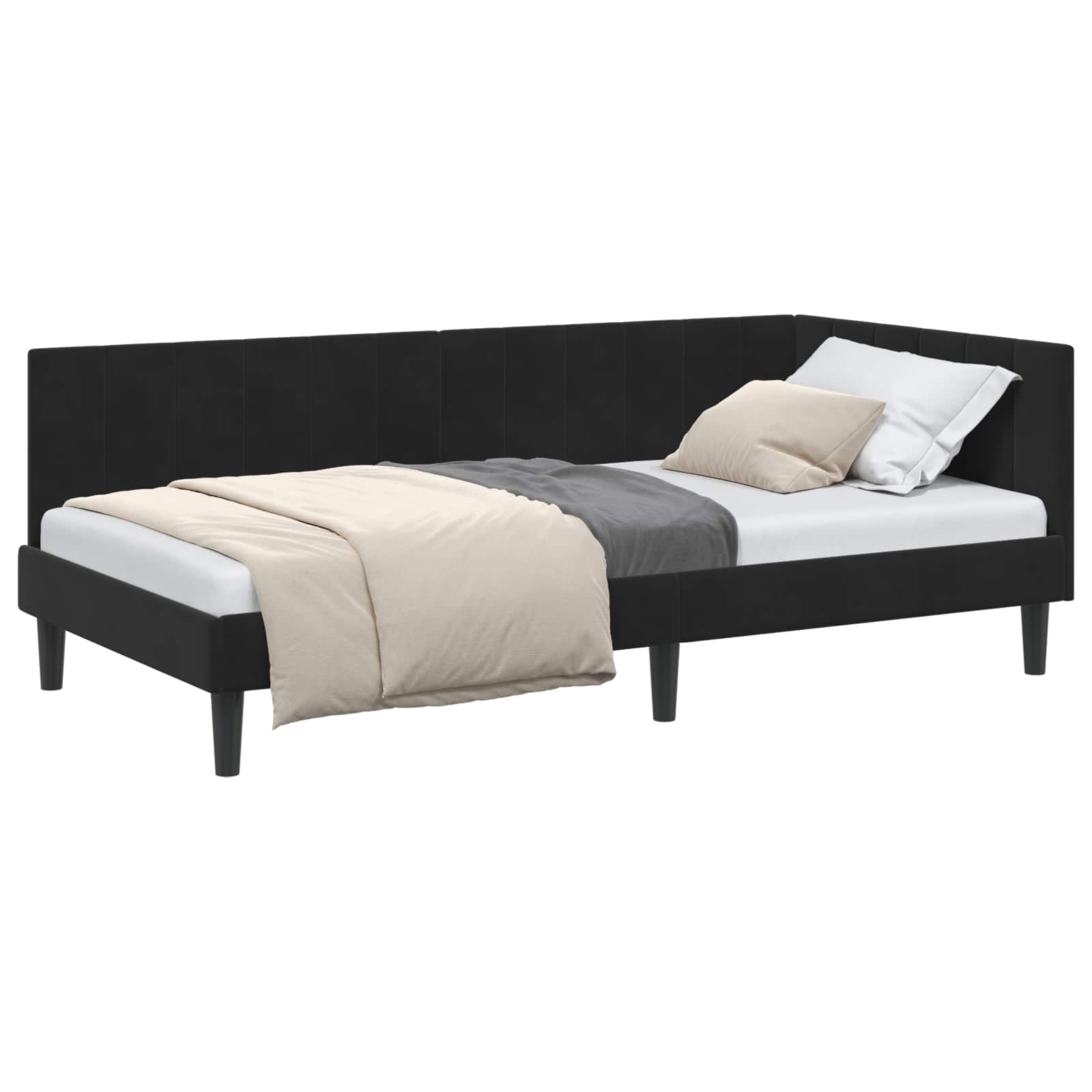 Kutni okvir kreveta s uzglavljem Crna 90 cm x 200 cm Baršun