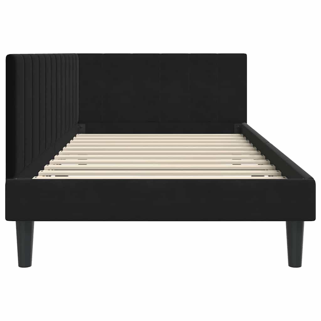 Kutni okvir kreveta s uzglavljem Crna 90 cm x 200 cm Baršun