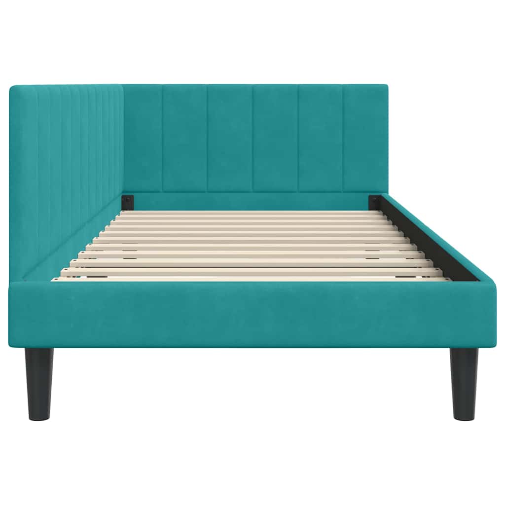 Kutni okvir kreveta s uzglavljem Tirkizna 90 cm x 200 cm Baršun