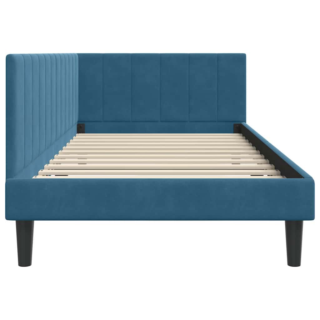 Kutni okvir kreveta s uzglavljem Plava 100 cm x 200 cm Baršun
