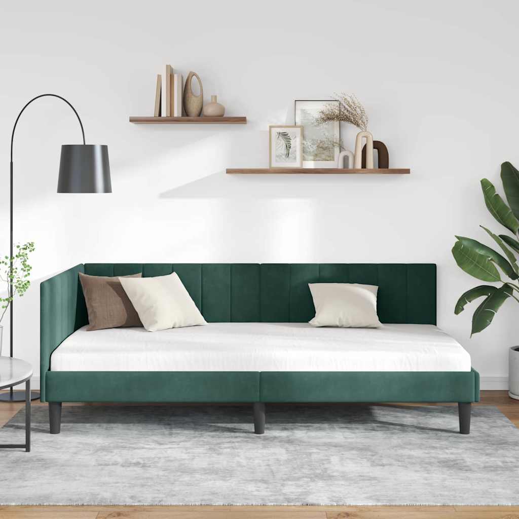 Kutni okvir kreveta Tamnozelena 100 cm x 200 cm Baršun