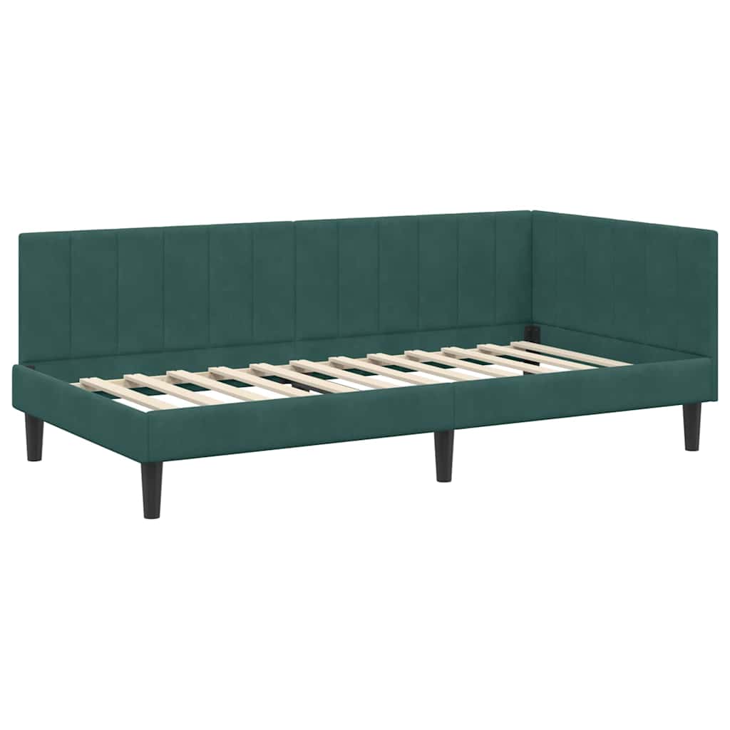 Kutni okvir kreveta Tamnozelena 100 cm x 200 cm Baršun