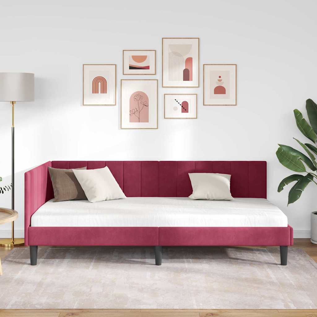 Kutni okvir kreveta Vinska crvena 100 cm x 200 cm Baršun