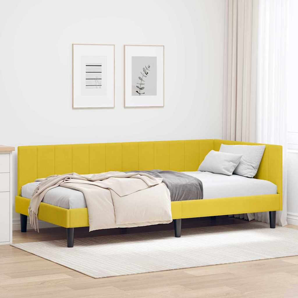 Kutni okvir kreveta s uzglavljem Žuta 100 cm x 200 cm Baršun