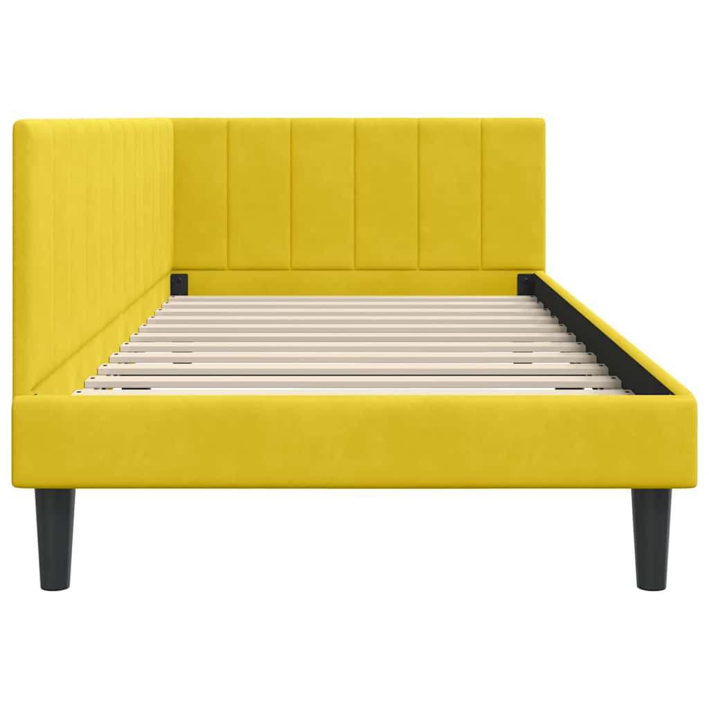 Kutni okvir kreveta s uzglavljem Žuta 100 cm x 200 cm Baršun