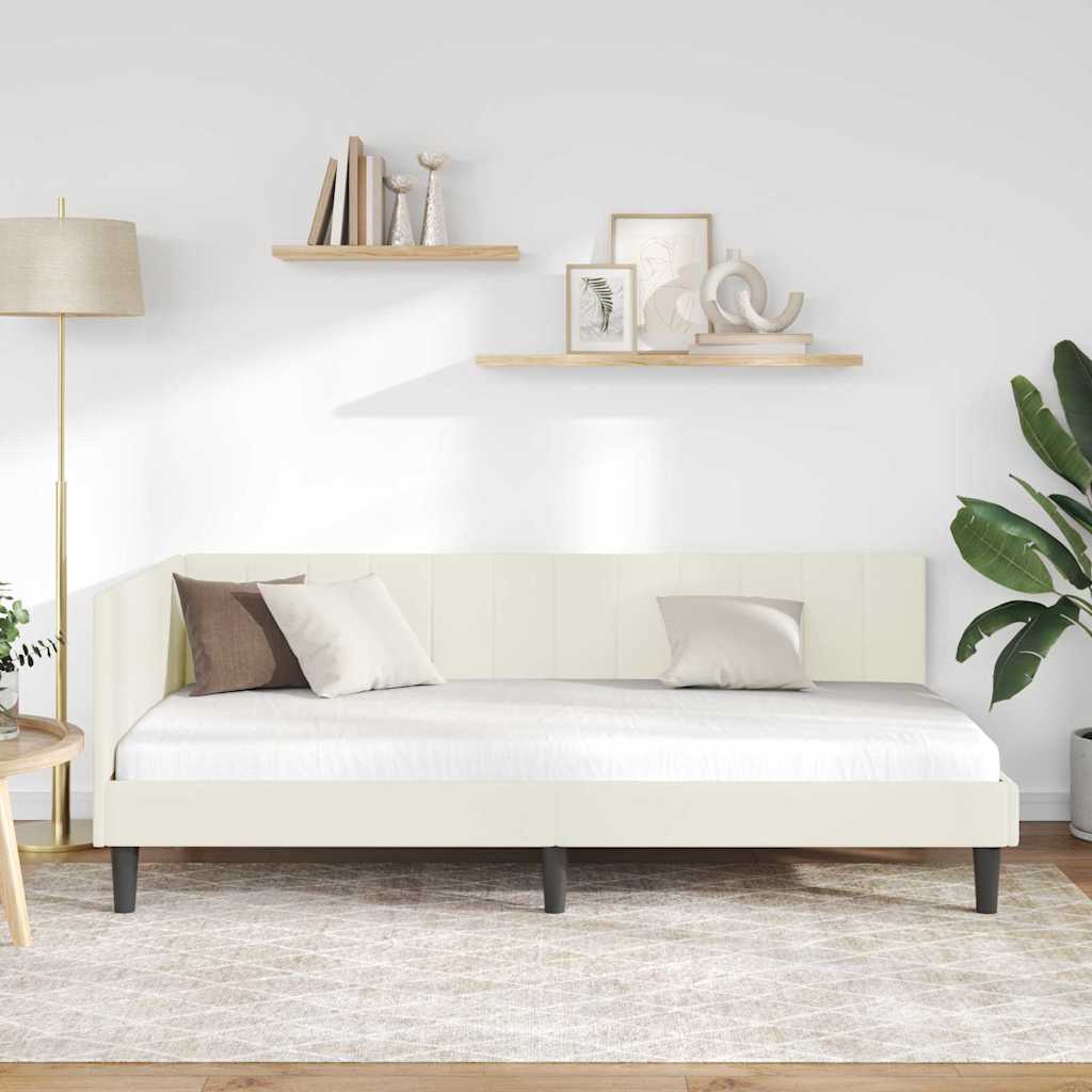 Kutni okvir kreveta s uzglavljem Krema 100 cm x 200 cm Baršun
