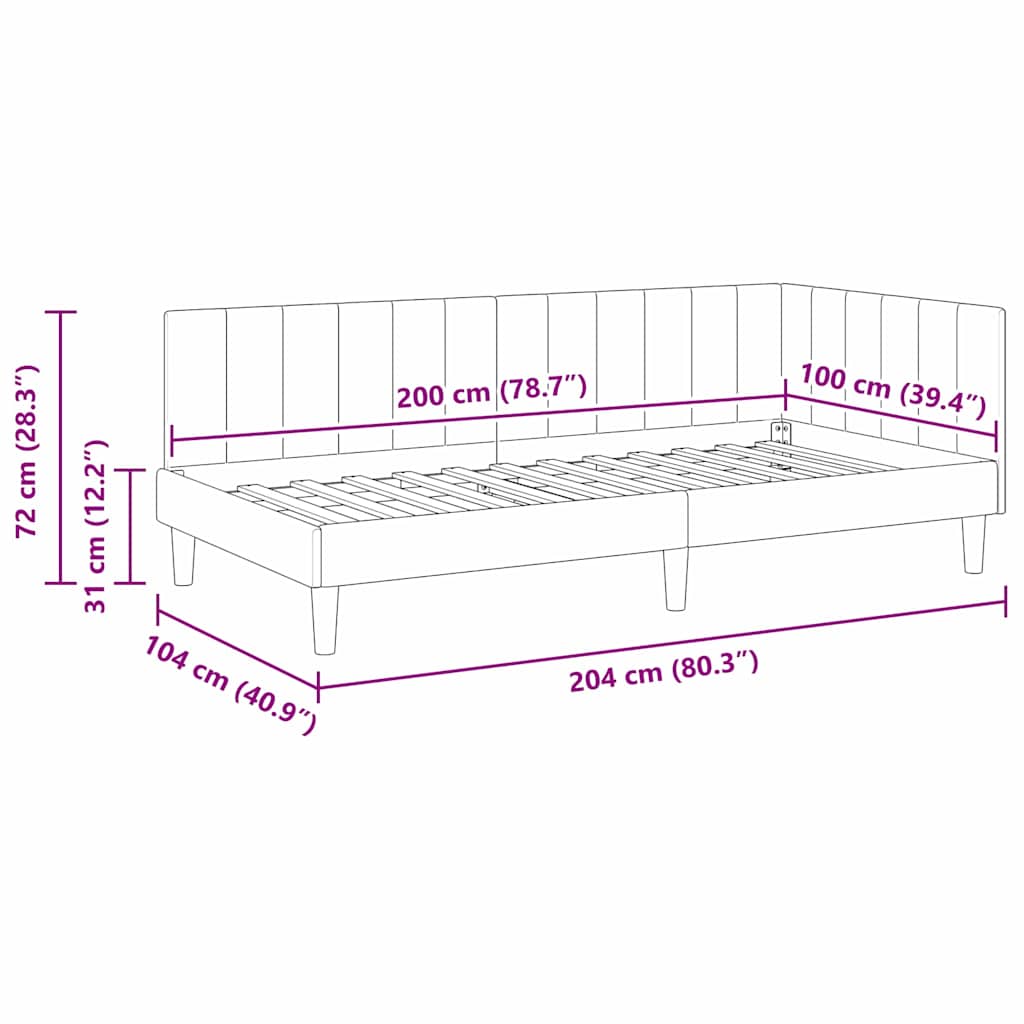 Kutni okvir kreveta s uzglavljem Krema 100 cm x 200 cm Baršun