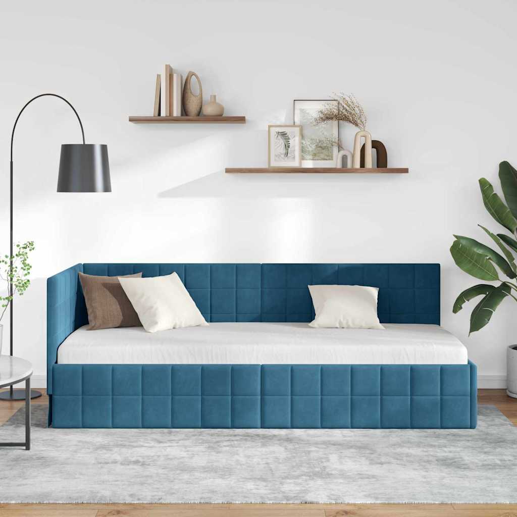 Kutni okvir kreveta s uzglavljem Plava 80 cm x 200 cm Baršun