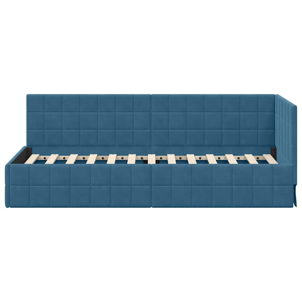 Kutni okvir kreveta s uzglavljem Plava 80 cm x 200 cm Baršun