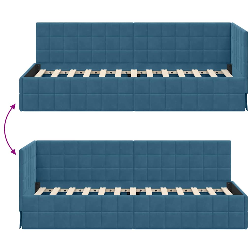 Kutni okvir kreveta s uzglavljem Plava 80 cm x 200 cm Baršun