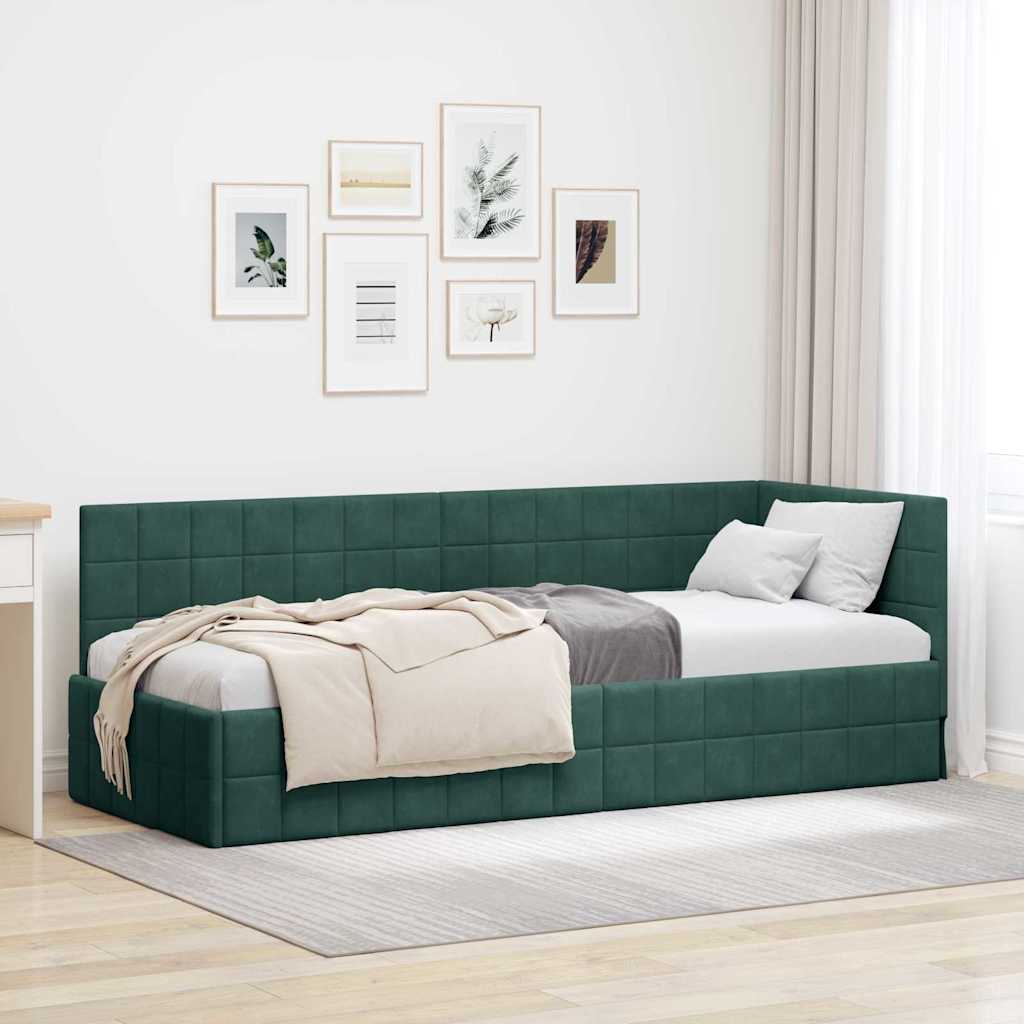 Kutni okvir kreveta Tamnozelena 80 cm x 200 cm Baršun