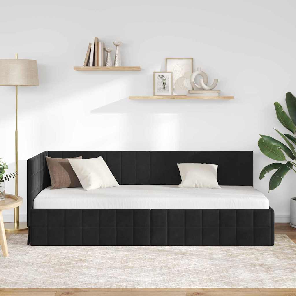 Kutni okvir kreveta s uzglavljem Crna 80 cm x 200 cm Baršun