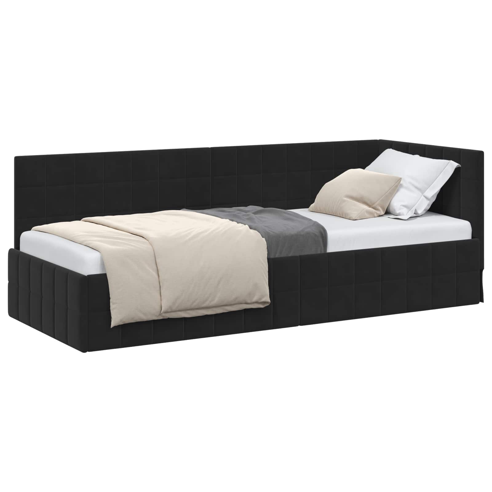 Kutni okvir kreveta s uzglavljem Crna 80 cm x 200 cm Baršun