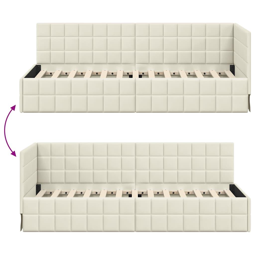 Kutni okvir kreveta s uzglavljem Krema 80 cm x 200 cm Baršun