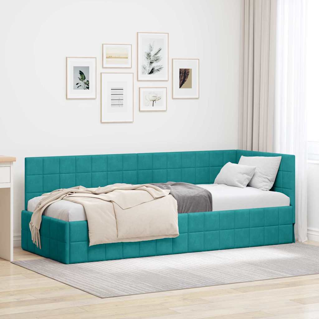 Kutni okvir kreveta s uzglavljem Tirkizna 80 cm x 200 cm Baršun
