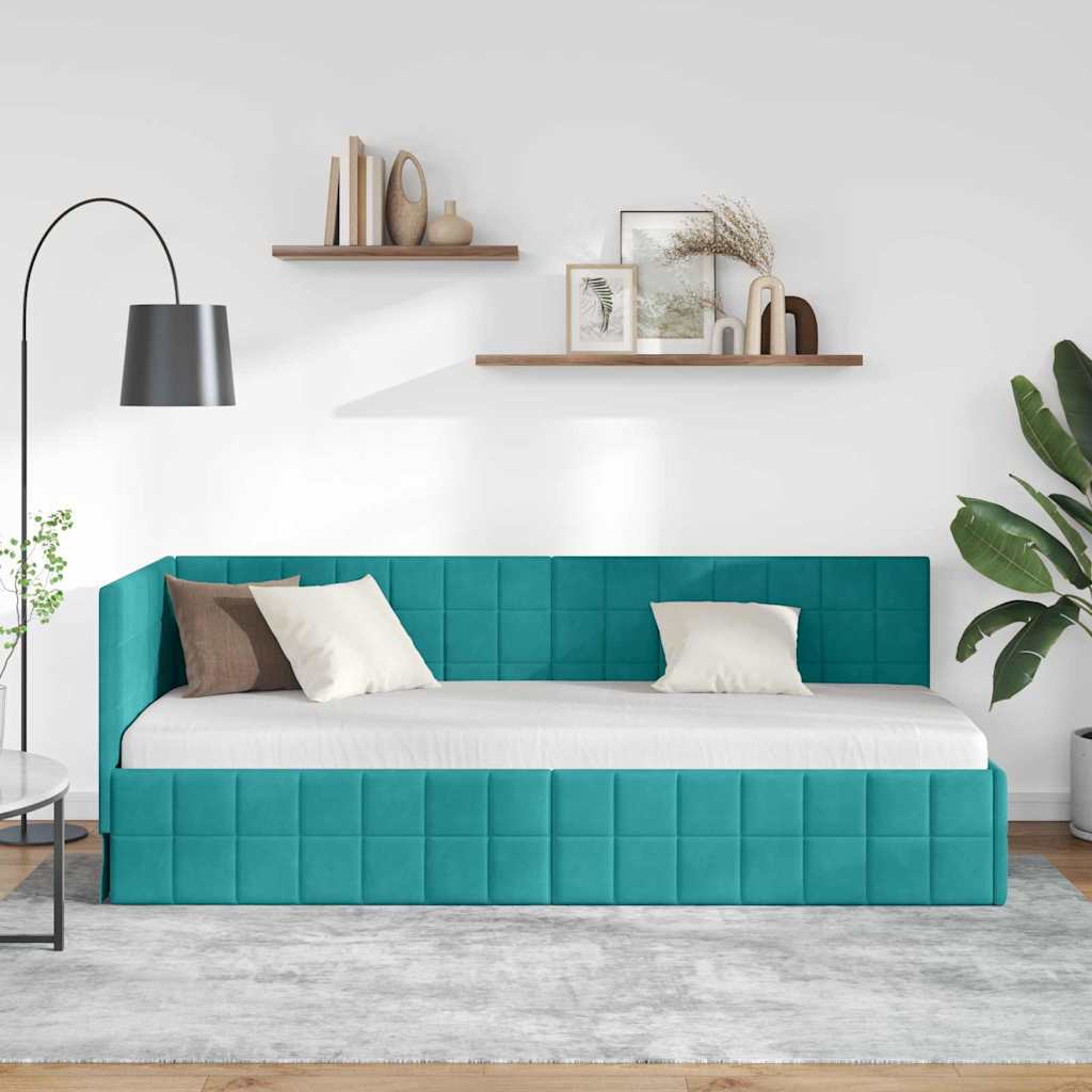 Kutni okvir kreveta s uzglavljem Tirkizna 80 cm x 200 cm Baršun