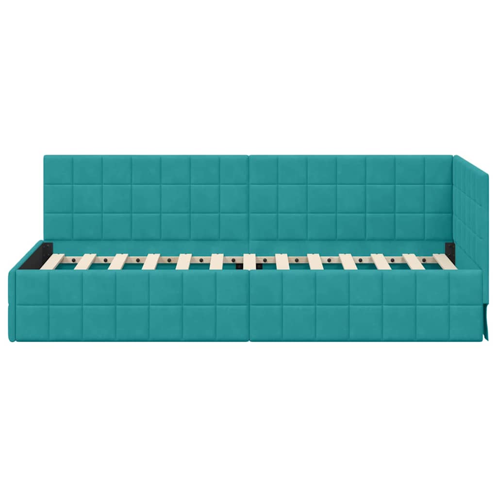 Kutni okvir kreveta s uzglavljem Tirkizna 80 cm x 200 cm Baršun