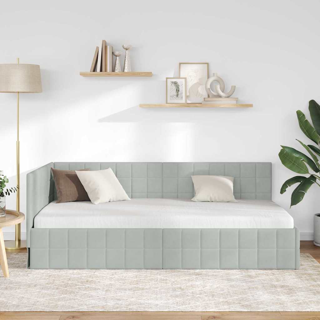 Kutni okvir kreveta Svijetlo siva 90 cm x 190 cm Baršun