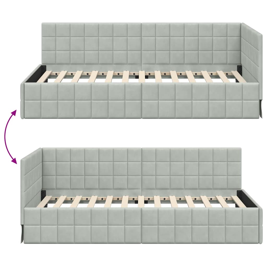 Kutni okvir kreveta Svijetlo siva 90 cm x 190 cm Baršun
