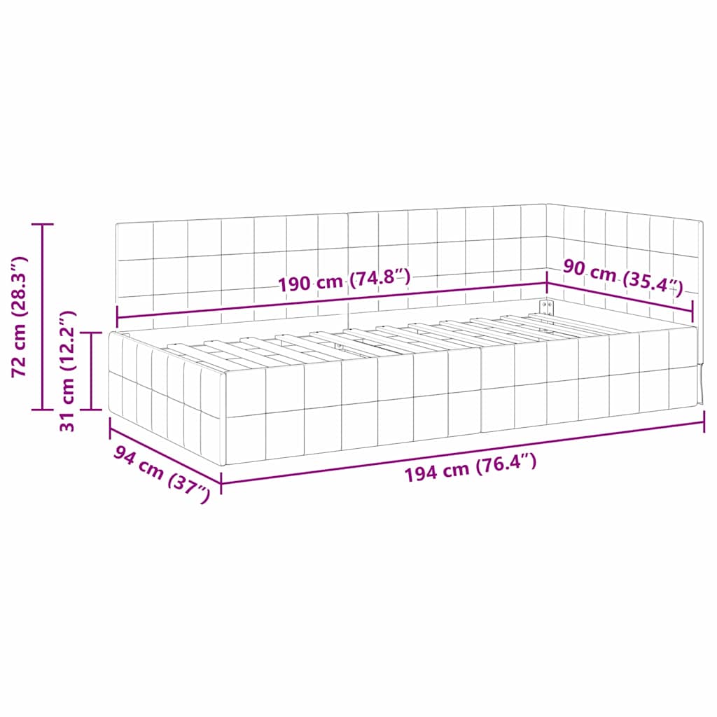 Kutni okvir kreveta Tamnozelena 90 cm x 190 cm Baršun