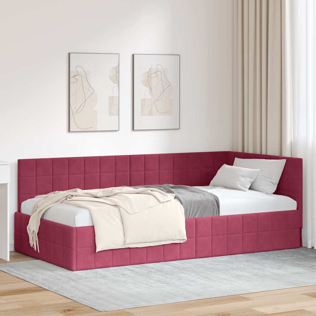 Kutni okvir kreveta Vinska crvena 90 cm x 190 cm Baršun