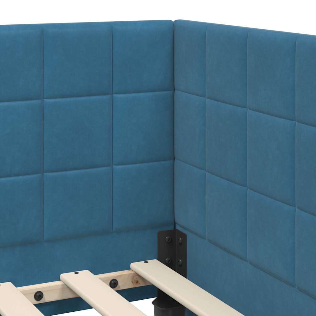 Kutni okvir kreveta s uzglavljem Plava 90 cm x 200 cm Baršun