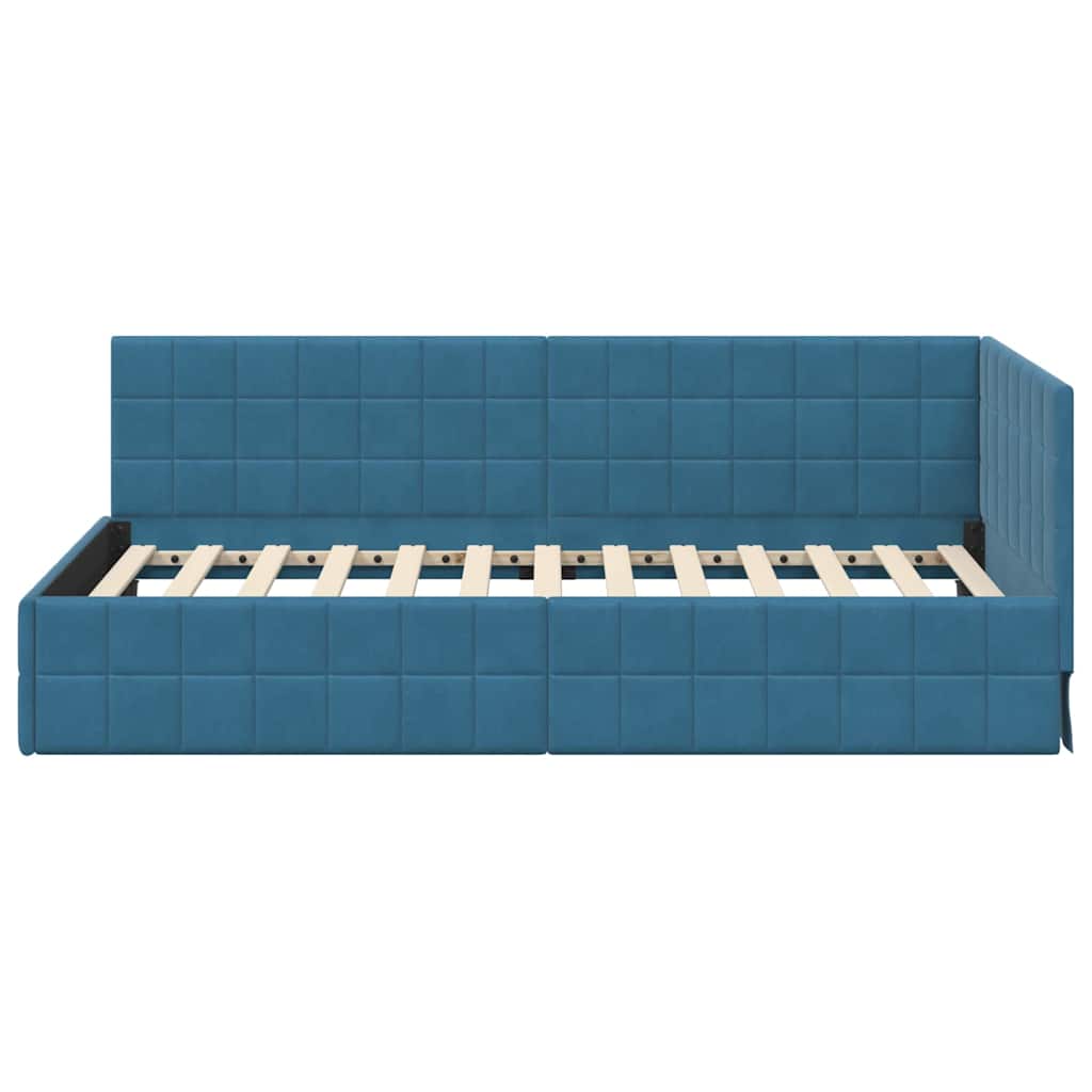 Kutni okvir kreveta s uzglavljem Plava 90 cm x 200 cm Baršun