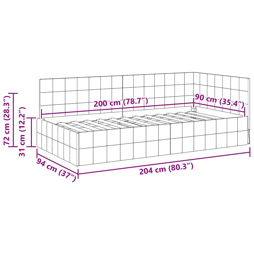 Kutni okvir kreveta Svijetlo siva 90 cm x 200 cm Baršun