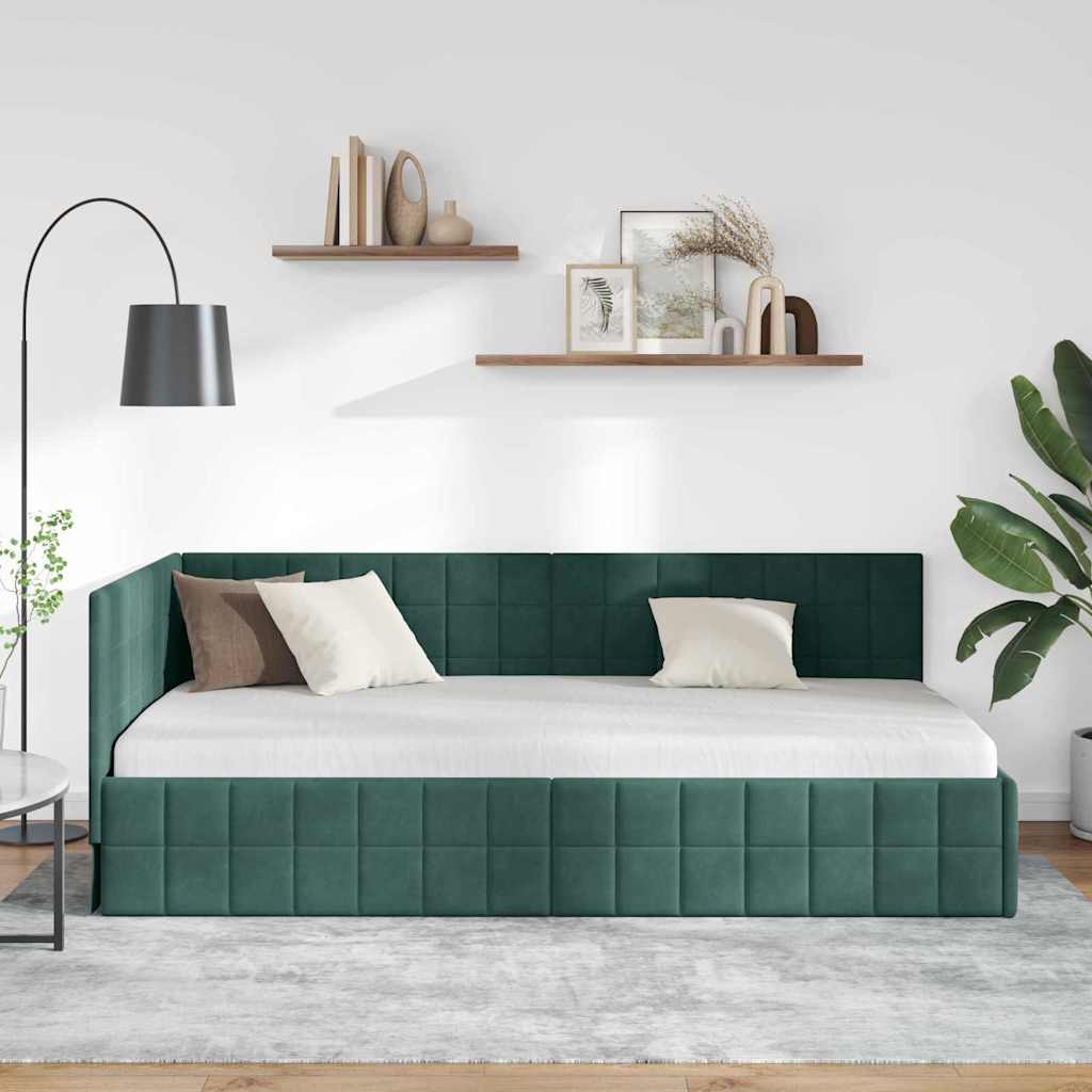 Kutni okvir kreveta Tamnozelena 90 cm x 200 cm Baršun