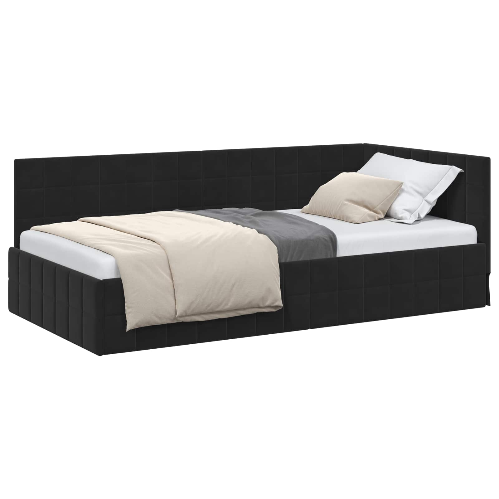 Kutni okvir kreveta s uzglavljem Crna 90 cm x 200 cm Baršun