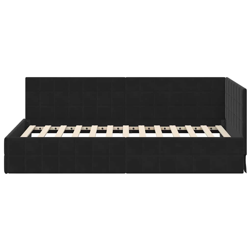 Kutni okvir kreveta s uzglavljem Crna 90 cm x 200 cm Baršun