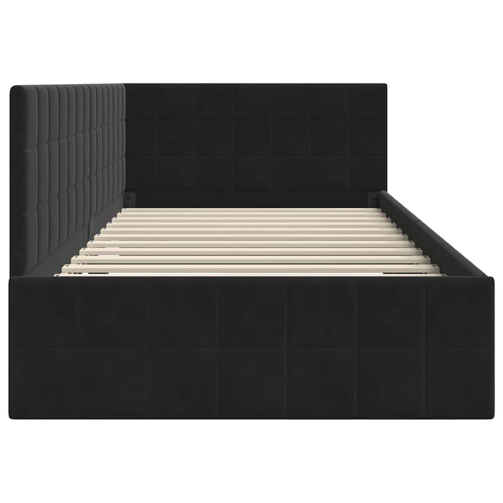 Kutni okvir kreveta s uzglavljem Crna 90 cm x 200 cm Baršun