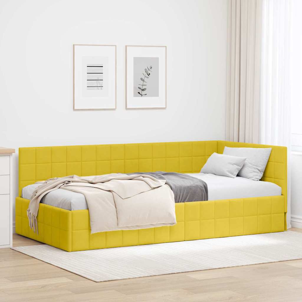 Kutni okvir kreveta s uzglavljem Žuta 90 cm x 200 cm Baršun