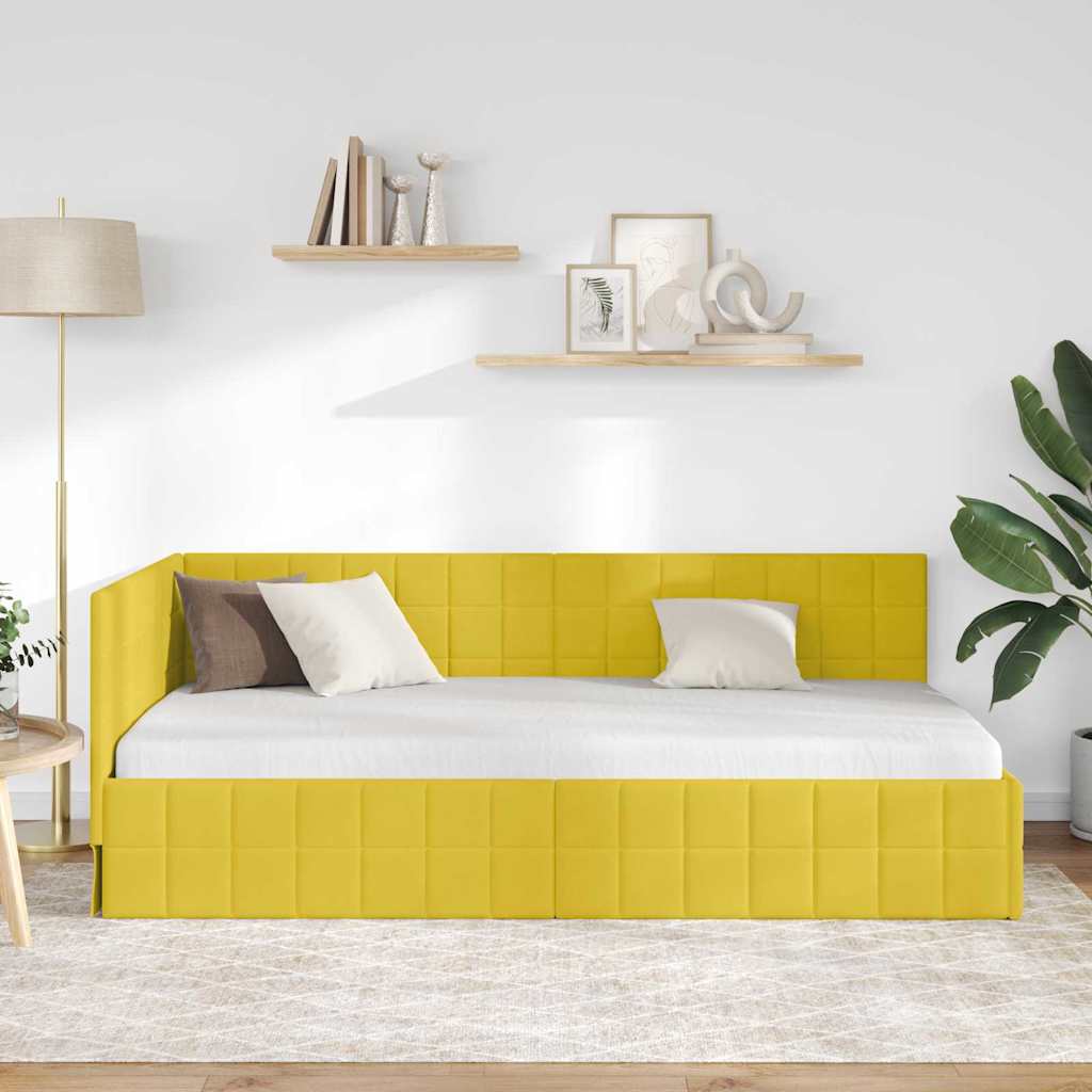 Kutni okvir kreveta s uzglavljem Žuta 90 cm x 200 cm Baršun