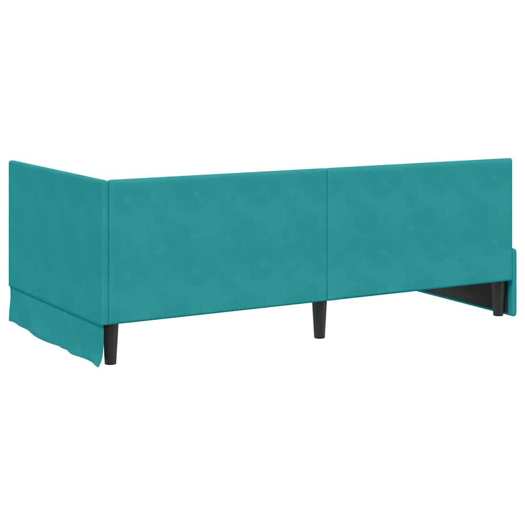 Kutni okvir kreveta s uzglavljem Tirkizna 90 cm x 200 cm Baršun