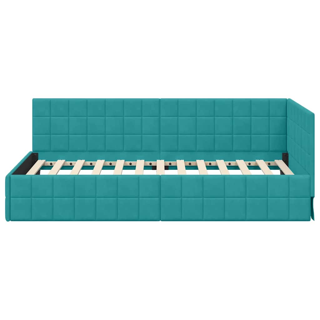 Kutni okvir kreveta s uzglavljem Tirkizna 90 cm x 200 cm Baršun