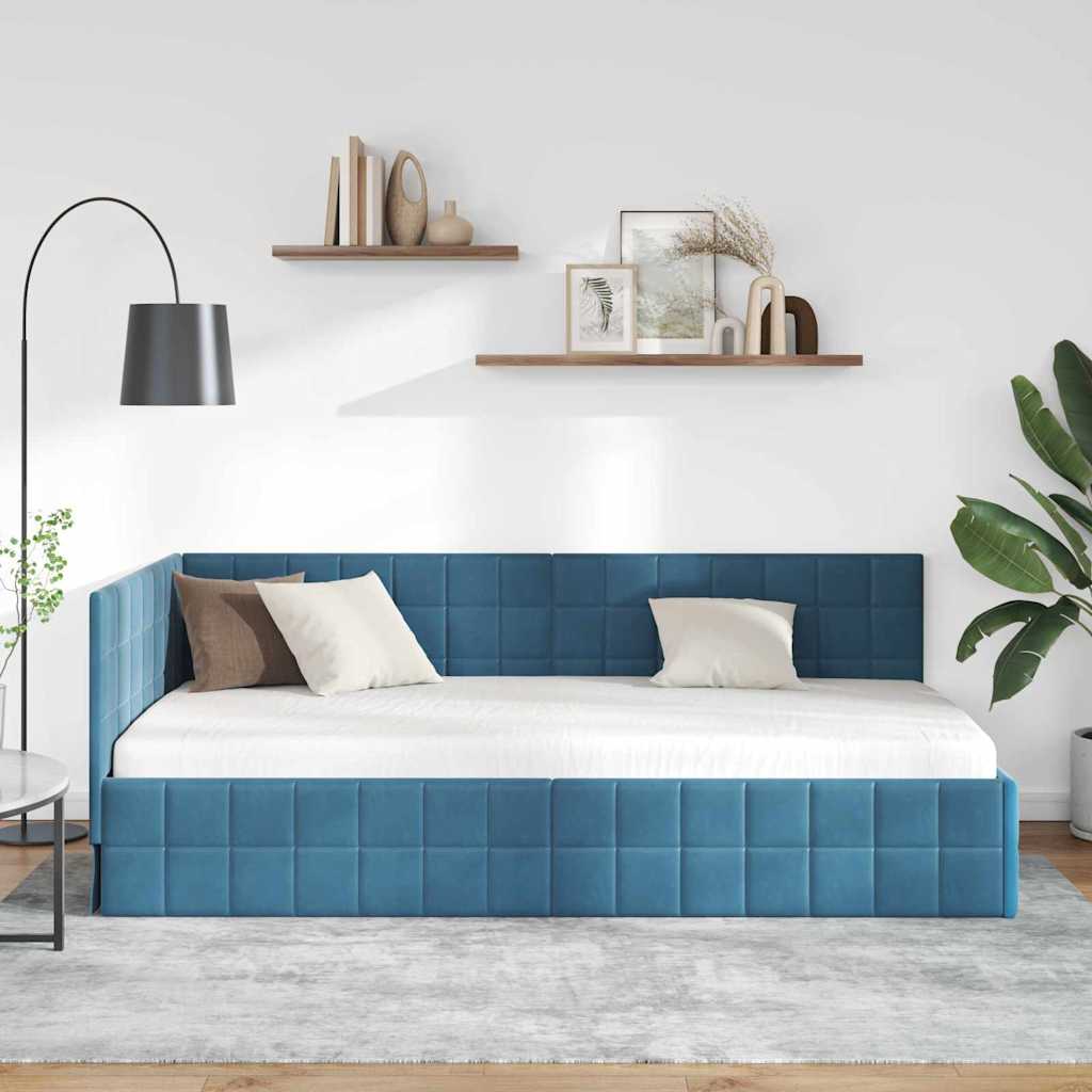 Kutni okvir kreveta s uzglavljem Plava 100 cm x 200 cm Baršun
