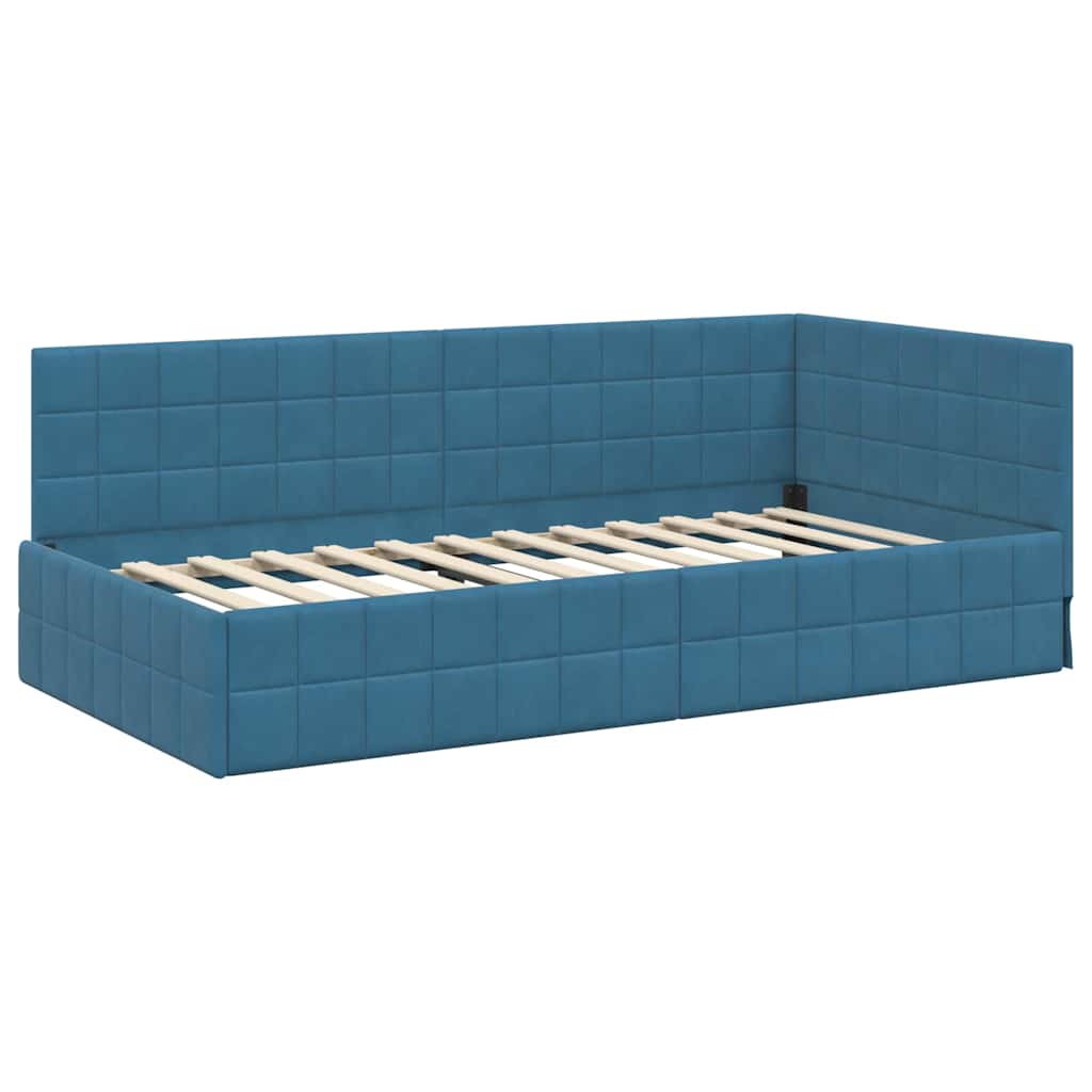 Kutni okvir kreveta s uzglavljem Plava 100 cm x 200 cm Baršun