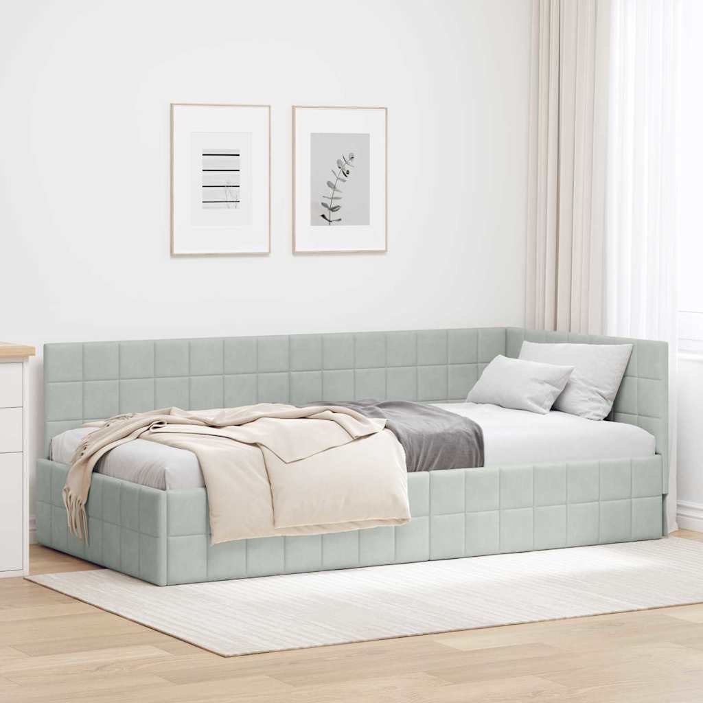 Kutni okvir kreveta Svijetlo siva 100 cm x 200 cm Baršun