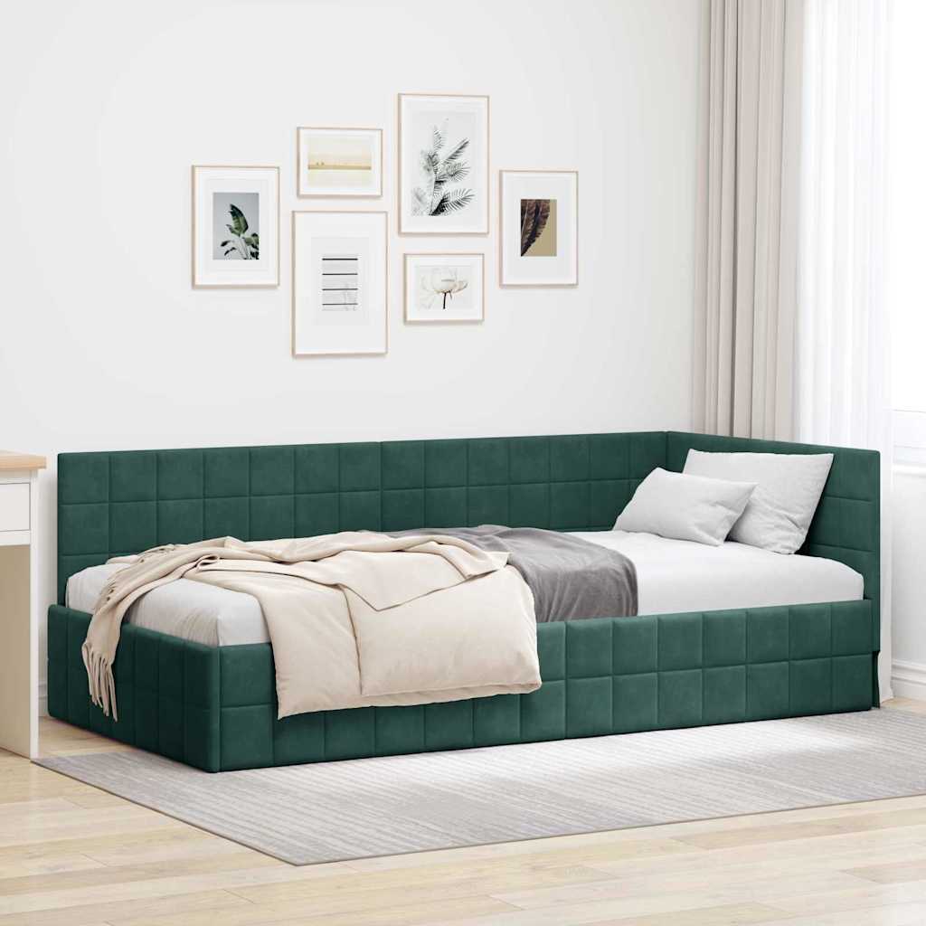 Kutni okvir kreveta Tamnozelena 100 cm x 200 cm Baršun