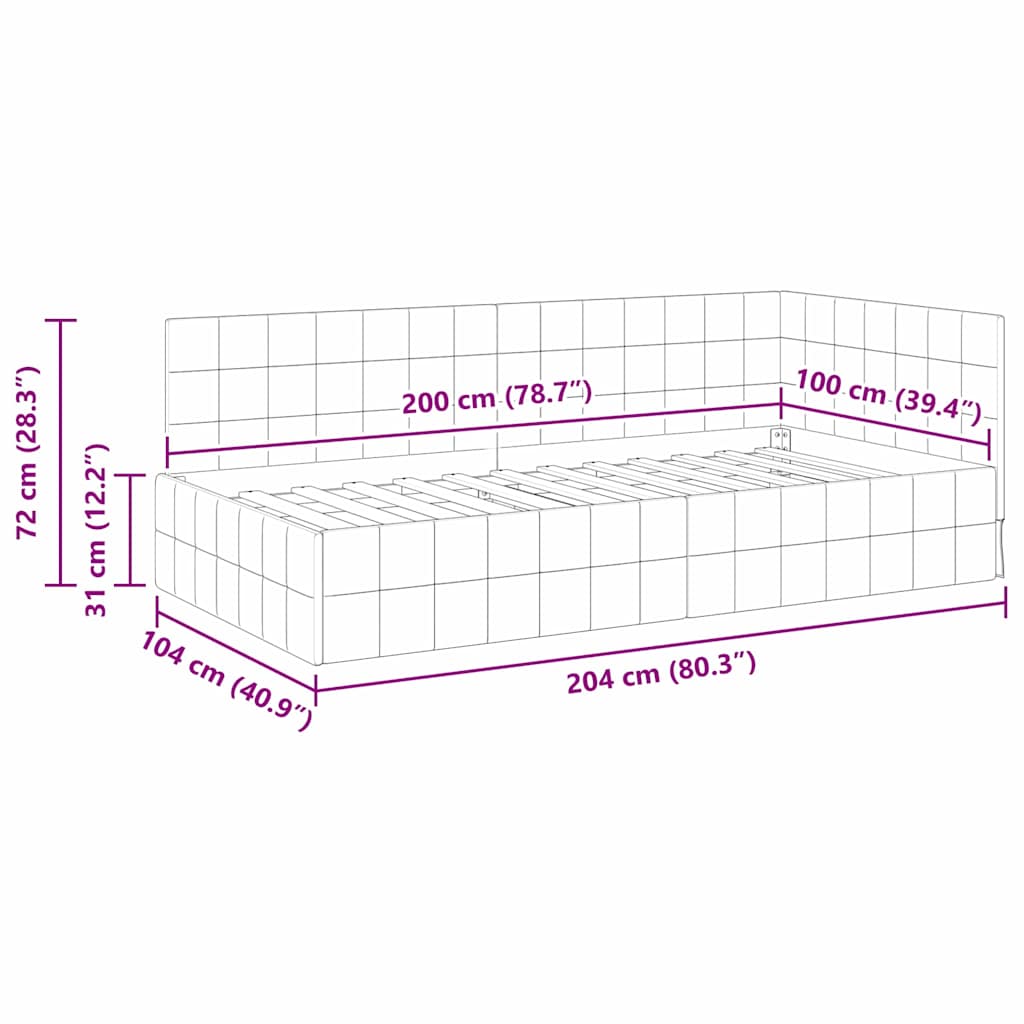 Kutni okvir kreveta s uzglavljem Žuta 100 cm x 200 cm Baršun
