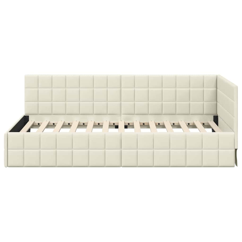 Kutni okvir kreveta s uzglavljem Krema 100 cm x 200 cm Baršun