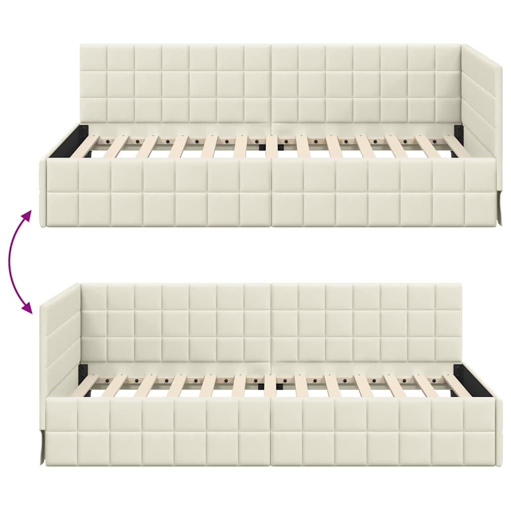 Kutni okvir kreveta s uzglavljem Krema 100 cm x 200 cm Baršun