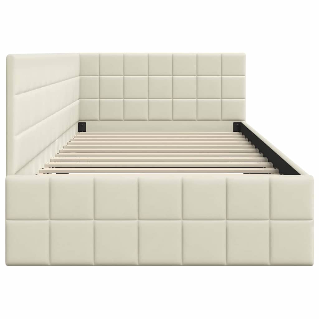 Kutni okvir kreveta s uzglavljem Krema 100 cm x 200 cm Baršun