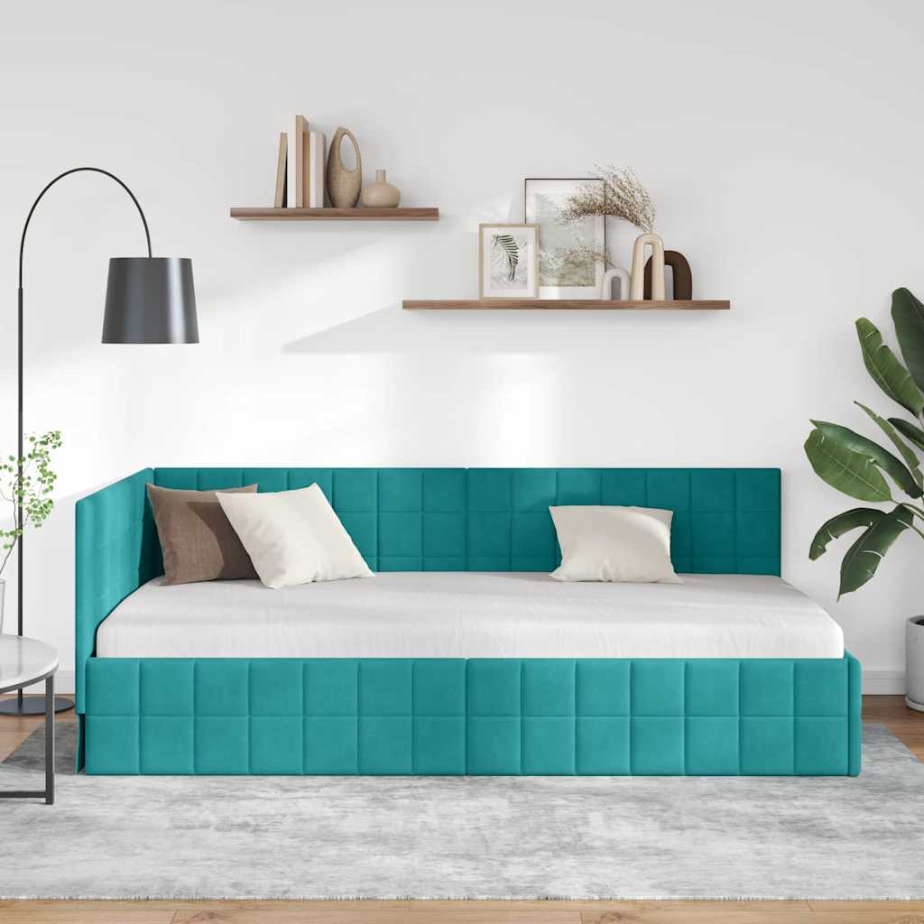 Kutni okvir kreveta Tirkizna 100 cm x 200 cm Baršun