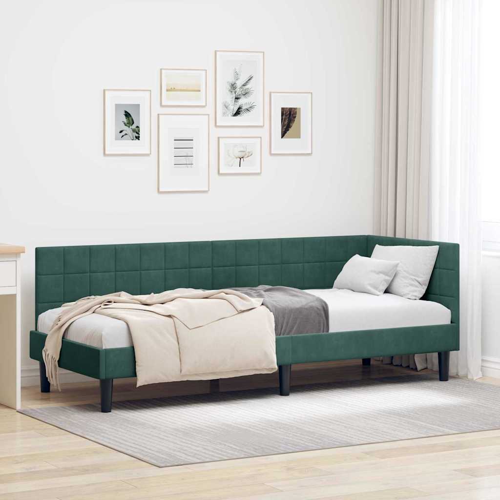 Kutni okvir kreveta Tamnozelena 80 cm x 200 cm Baršun