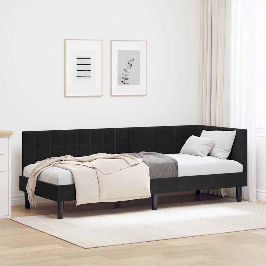 Kutni okvir kreveta s uzglavljem Crna 80 cm x 200 cm Baršun