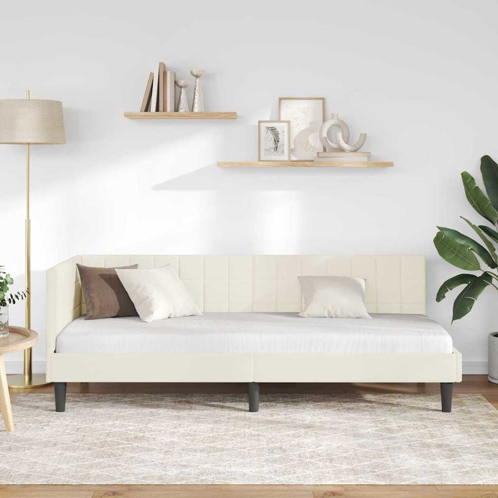 Kutni okvir kreveta s uzglavljem Krema 80 cm x 200 cm Baršun